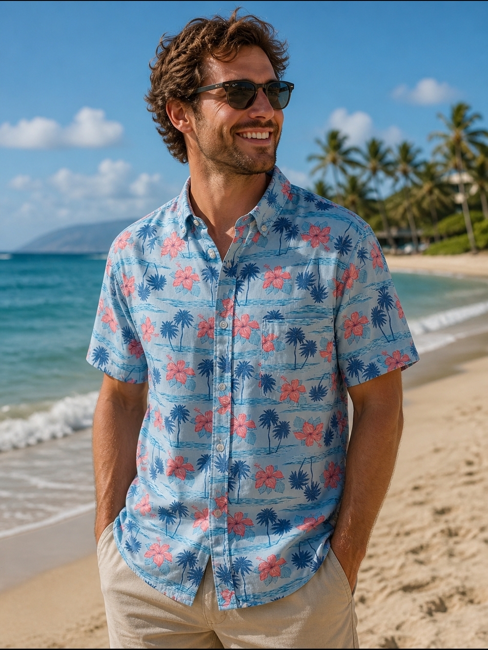 Simply Southern Men's Hawaiian Tropical Short-Sleeve Button Up Shirt
